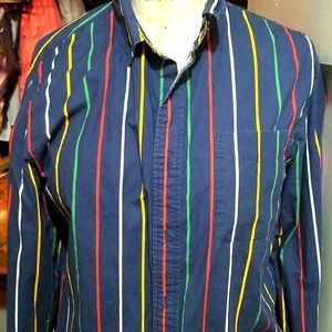 FOREVER 21 MENS BUTTON DOWN SHIRT YLO/WHT/BLU/GRN/RED STRIPES